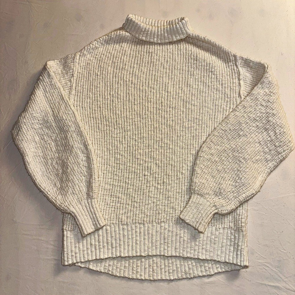 Aerie Ivory 100% Cotton Knit Turtleneck Ribbed Fuzzy Pullover Sweater Women's XS